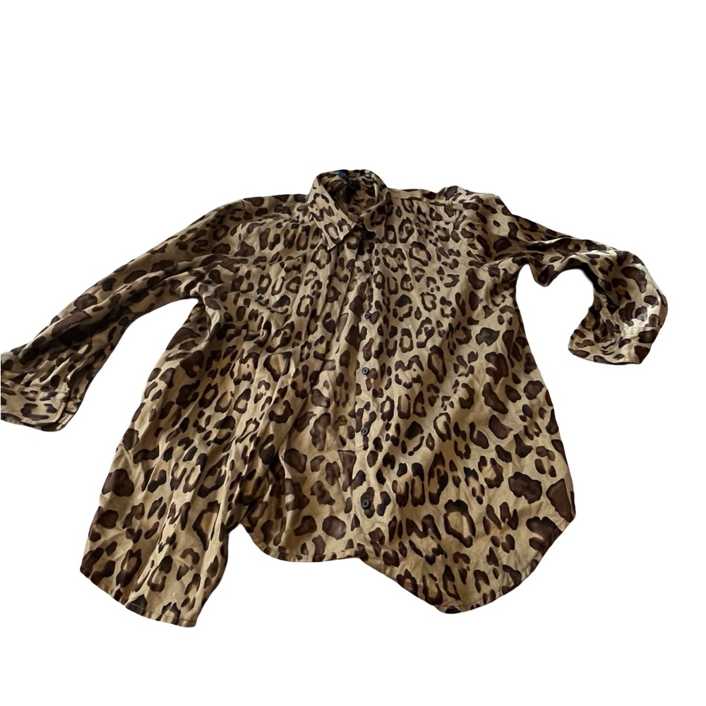 Chaps Women's L Brown Leopard Print Cotton Button. Animal Print Shirt Polo large
